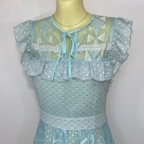 Foxie Dox Anthropologie Dress Pale Blue Ruffle"Cora" New With Tag! Sz Sm - Picture 2 of 8